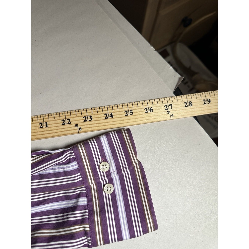 Peter Millar Dress Shirt Adult Large Purple White Striped Formal Quality Men's - Picture 11 of 14